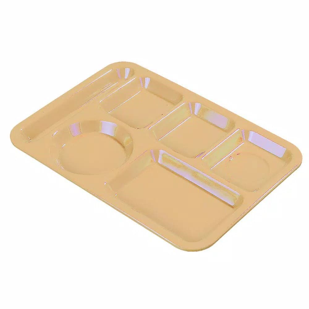 Carlisle 6-Compartment Polycarbonate Serving Trays, Tan, Left Hand Flatware Holder (Case of 24)