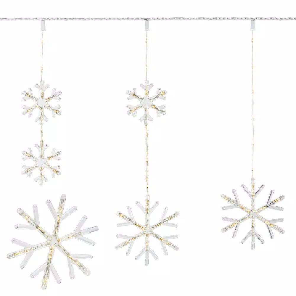 Home Accents Holiday 64 in. Snowflake Icicle Lights, 150 Warm White Micro Dot LED