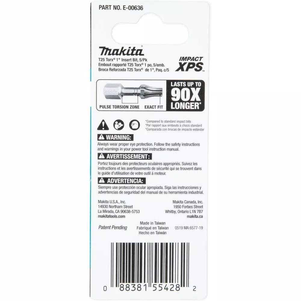 Makita ImpactXPS T25 Torx 1 in. Insert Bits, 5-Pack