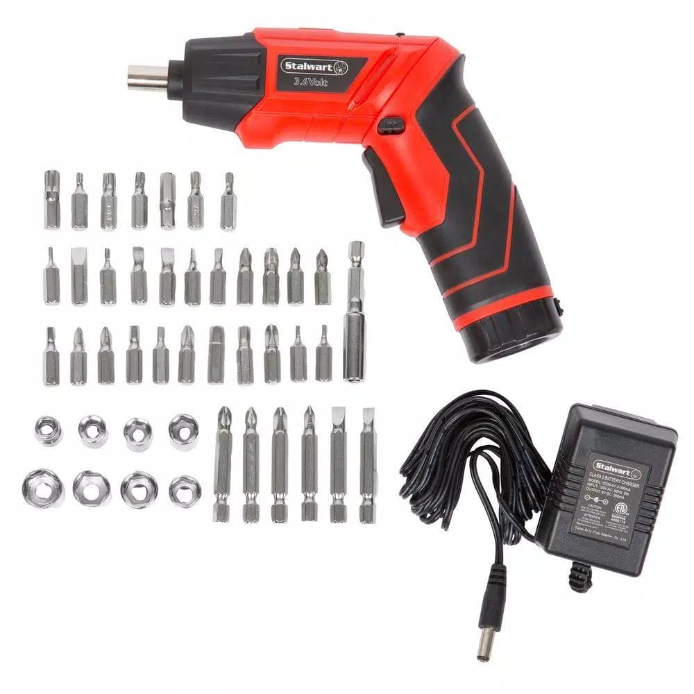 Stalwart 45-Piece 3.6V LED Rechargeable Cordless Pivoting Screwdriver Set