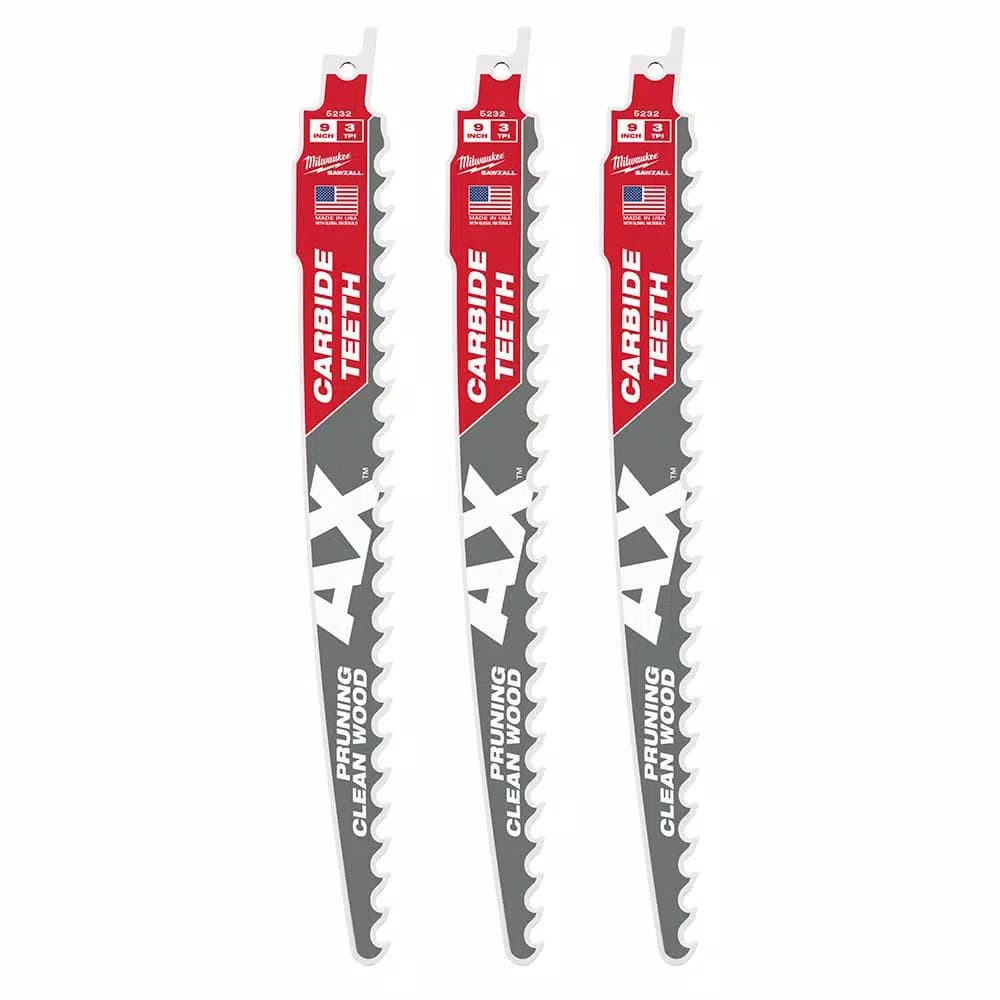Milwaukee 9 in. Carbide Teeth Pruning Reciprocating Saw Blade, 3 TPI (3-Pack)