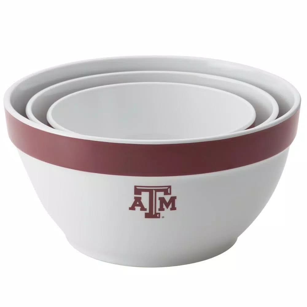 College Kitchen Collection Texas A&M Aggies 3-Piece Nesting Party Bowl Set, Maroon Melamine