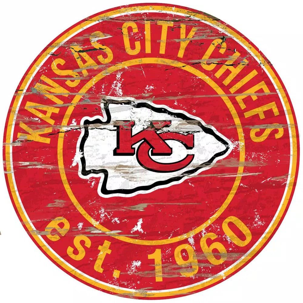 Adventure Furniture Fan Creations 24" NFL Kansas City Chiefs Round Distressed Wood Wall Sign