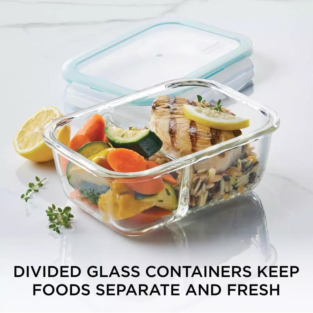 Lock & Lock Purely Better 32oz Divided Borosilicate Glass Food Storage Container, Rectangular