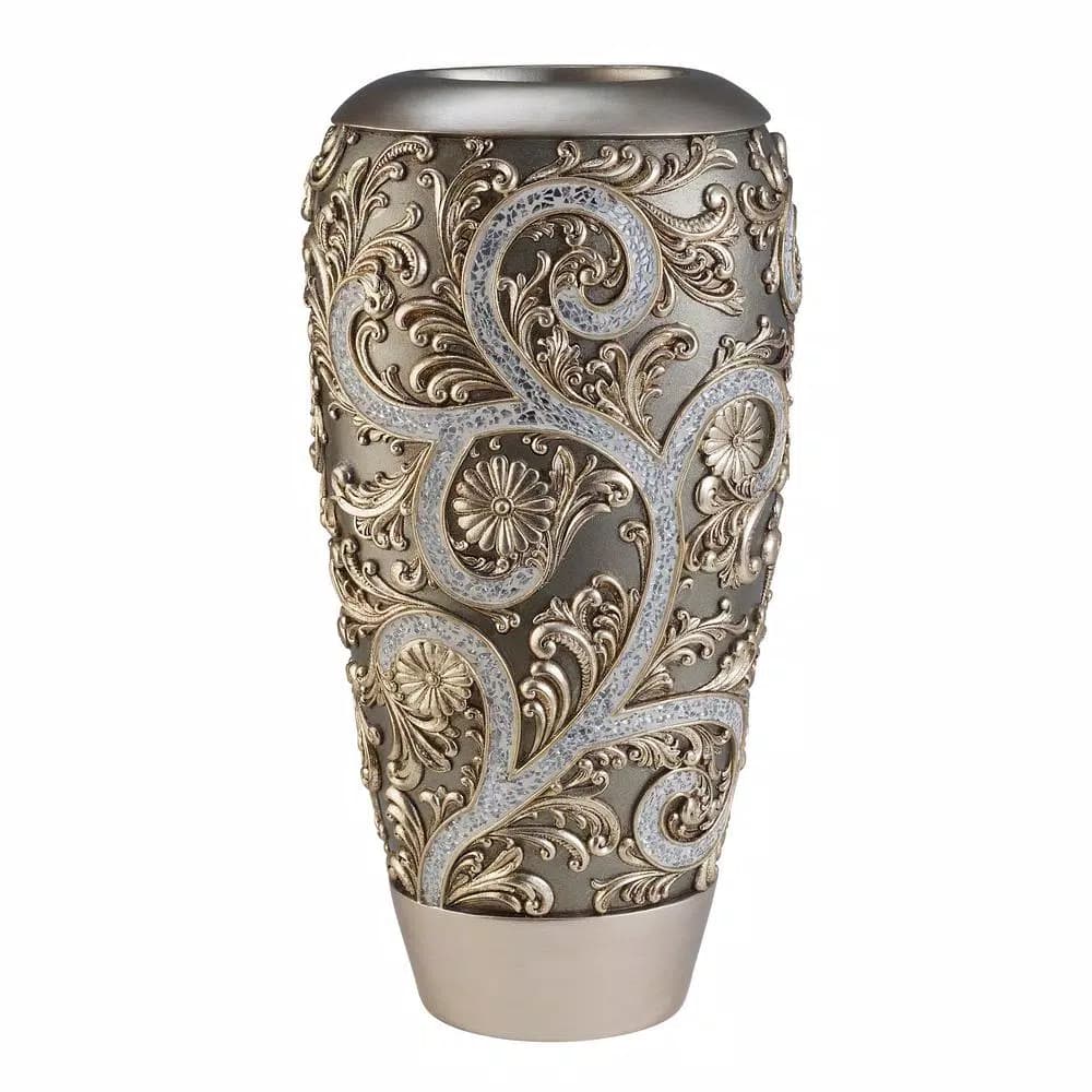 OK LIGHTING Silver Vine Gold Polyresin Decorative Bud Vase with Crackled Glass Finish