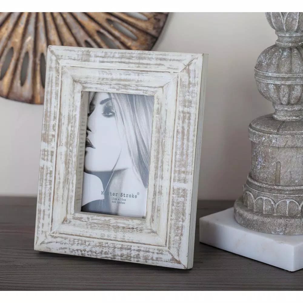 LITTON LANE 7 x 9 in. White Patina Rustic Mango Wood Picture Frame for 4x6 Photos