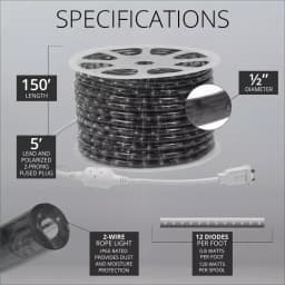 Wintergreen Lighting 150 ft. Green LED Rope Light Kit, 1800 Lights, Dimmable & Weather Resistant thumbnail 4