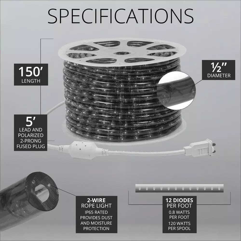 Wintergreen Lighting 150 ft. Green LED Rope Light Kit, 1800 Lights, Dimmable & Weather Resistant