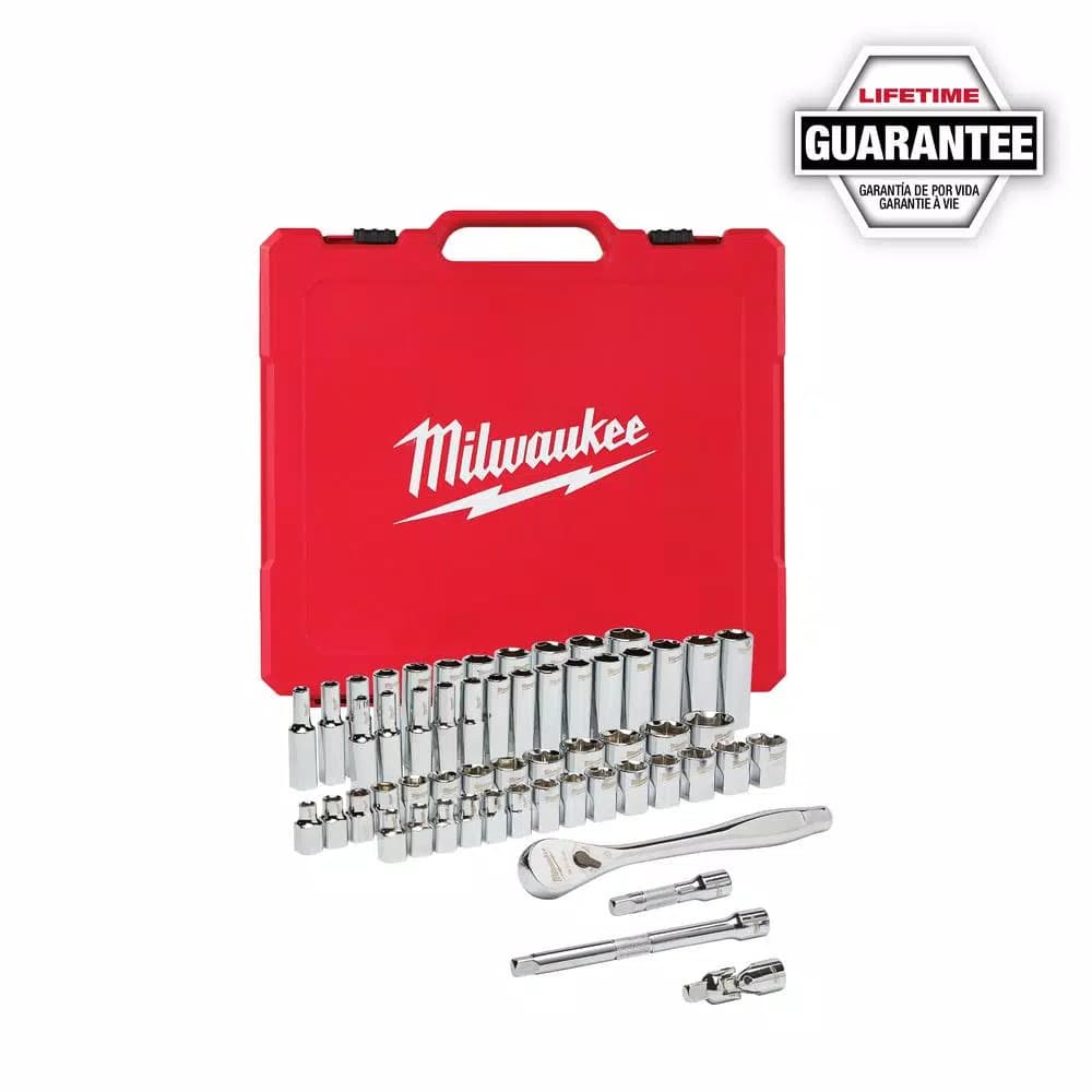 Milwaukee 3/8 in. Drive SAE/Metric Ratchet and Socket Set, 56-Piece Mechanics Tool Kit