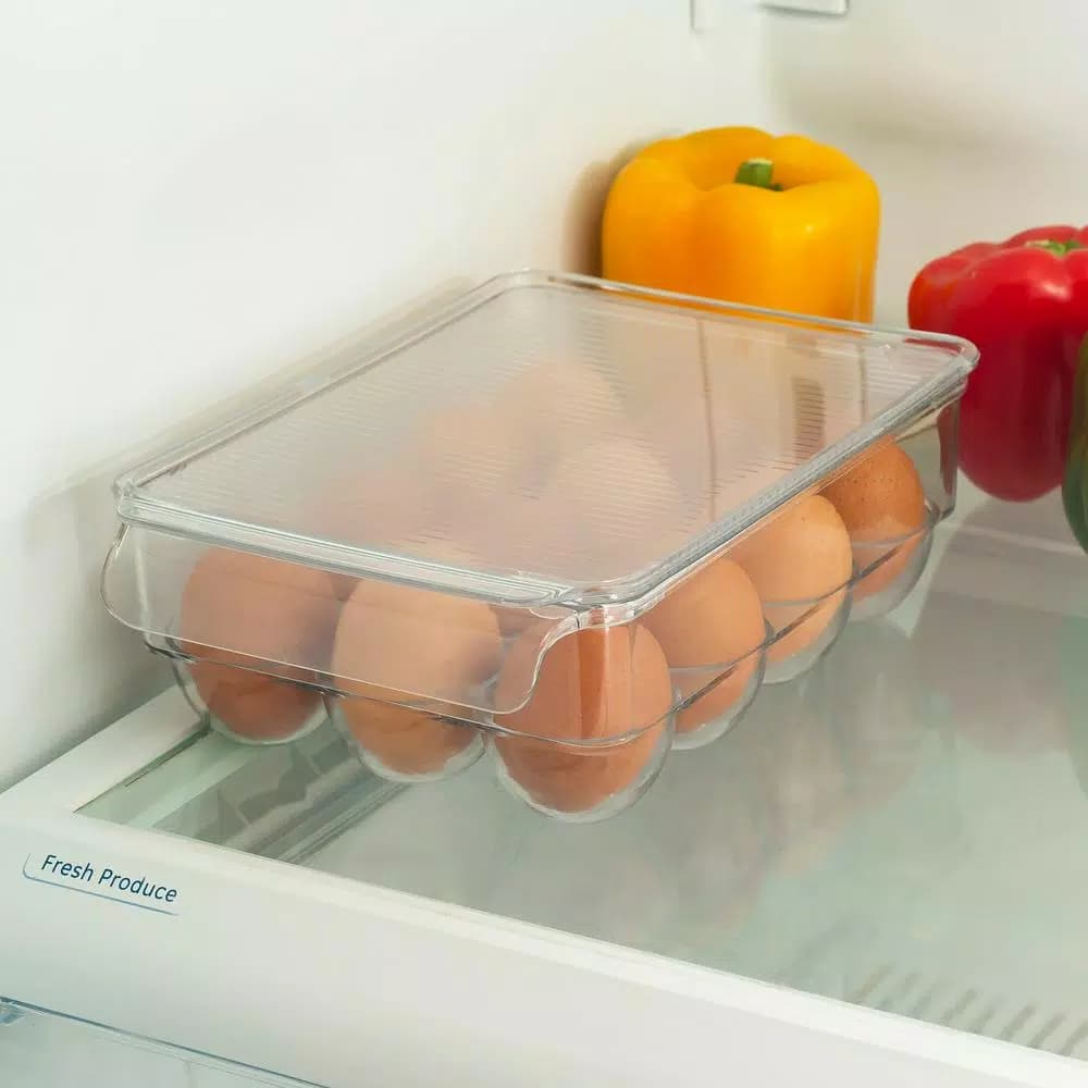 Unbranded Clear 12-Egg Holder Fridge Bin with Removable Stackable Lid
