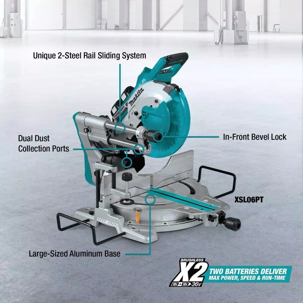 Makita 10 in. Dual-Bevel Sliding Compound Miter Saw 36V X2 LXT Brushless Cordless Kit with Laser