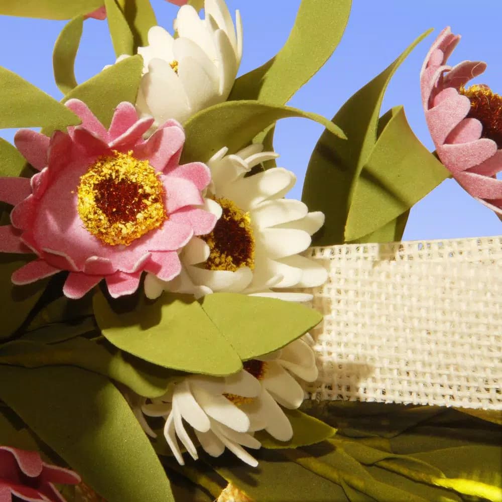 National Tree Company 22 in. White and Pink Sunflower Wreath with Burlap Bows