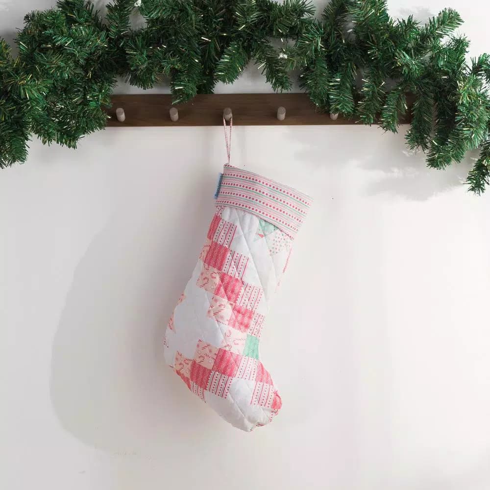 Country Living 17.5 in. Blush Retro Star Christmas Stocking - Vintage Inspired Microfiber
