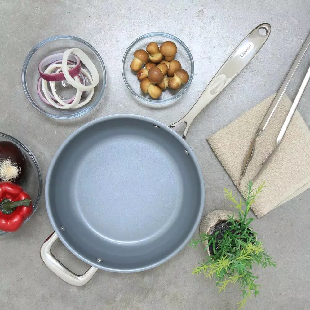Chantal Induction 21 Steel 3 Qt. Stainless Steel Ceramic Nonstick Saute Pan, Brushed Stainless Steel