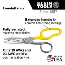Klein Tools Electrical Scissors with Extended Handle and Stainless Steel Micro-Serrated Blades thumbnail 2