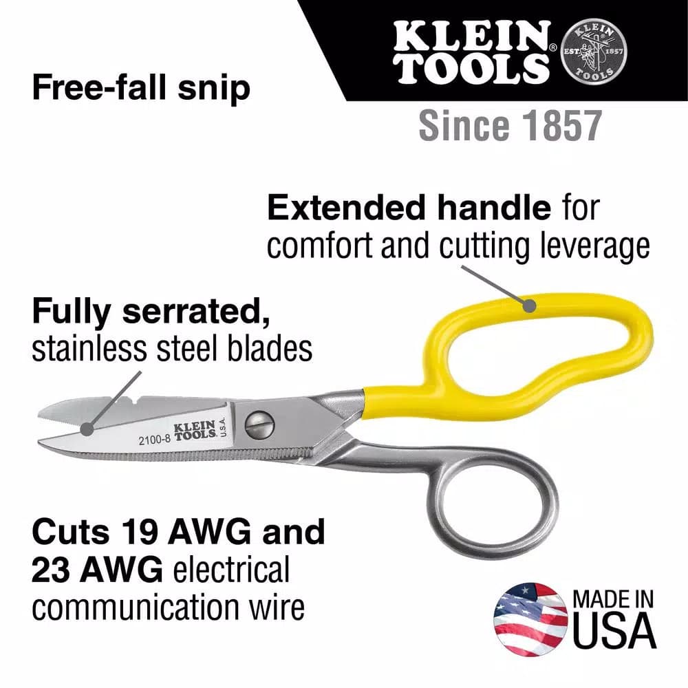 Klein Tools Electrical Scissors with Extended Handle and Stainless Steel Micro-Serrated Blades