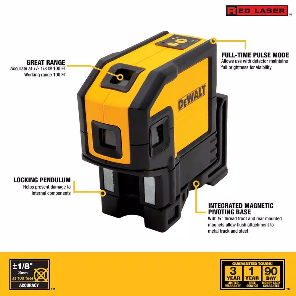 DEWALT Combilaser Self-Leveling 5-Spot & Horizontal Line Laser Level, Red