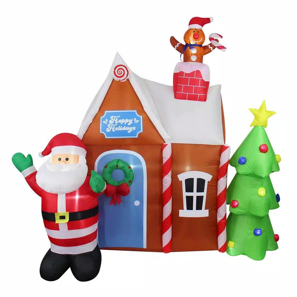 JOYDECOR 7 ft. Santa Claus & Gingerbread House Christmas Inflatable with LED Lights