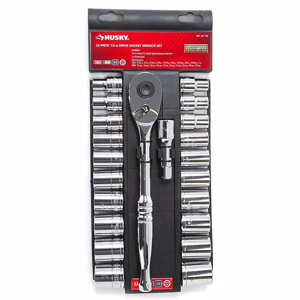 Husky 22-Piece 1/2 in. Drive Ratchet and SAE/Metric Socket Set