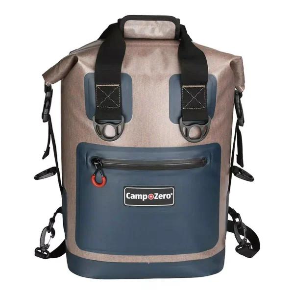 Camp-Zero Premium 17.2 Qt Soft-Side Backpack Cooler Bag, Beige and Blue
