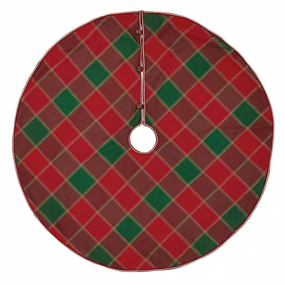 VHC Brands Tristan 48 in. Cherry Red and Shamrock Green Plaid Christmas Tree Skirt