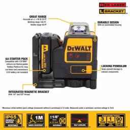 DEWALT DW0811LR 2 x 360° Red Line Laser Level with Case and AA Batteries thumbnail 3