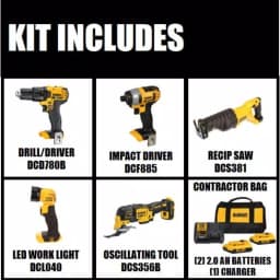 DEWALT 20V MAX Cordless Combo Kit with Brushless Oscillating Tool, 2 Batteries & Charger thumbnail 2