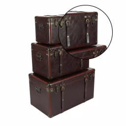 LITTON LANE Globetrotter Wood and Matte Brown Leather Decorative Trunk Set of 3 thumbnail 5