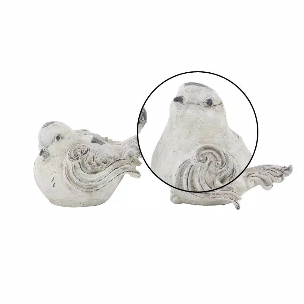 LITTON LANE 8 in. x 12 in. Decorative Bird Sculptures in Distressed White Polystone (Set of 2)