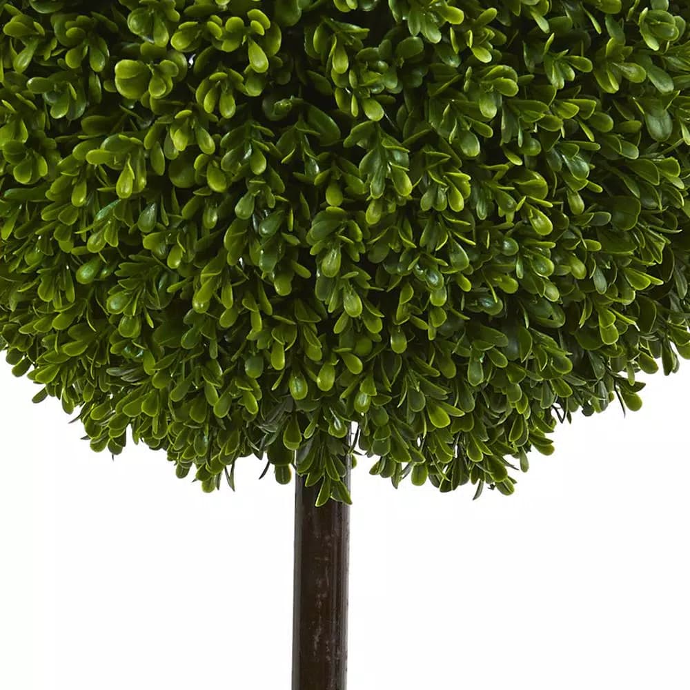 Nearly Natural 3 ft. Artificial Boxwood Ball Topiary Tree in Sand Colored Oval Planter