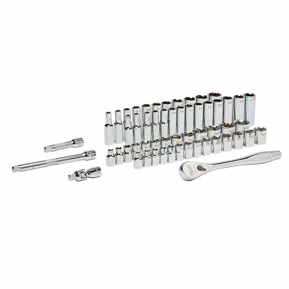 Milwaukee 3/8 in. Drive SAE/Metric Ratchet and Socket Set, 56-Piece Mechanics Tool Kit