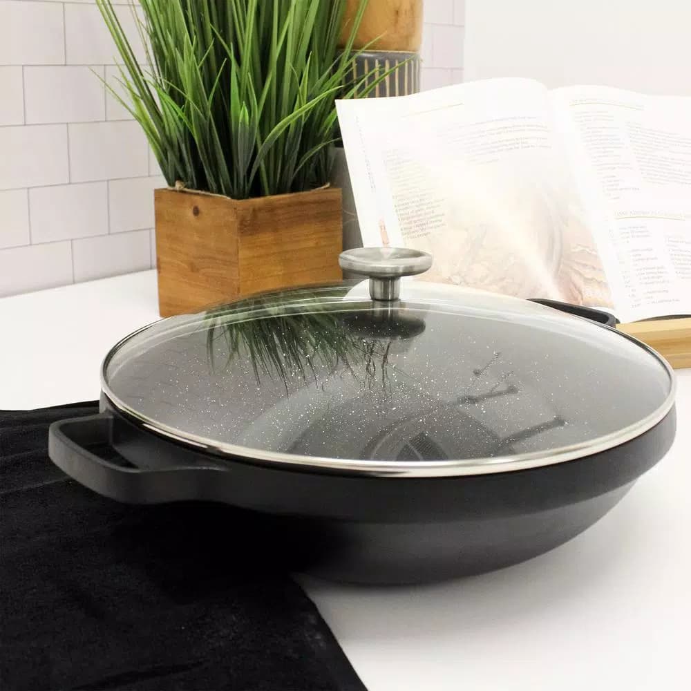 BergHOFF GEM 12.5 in. Cast Aluminum Nonstick Wok with Glass Lid, Induction Compatible