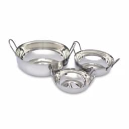 Unbranded 3-Piece Stainless Steel Balti Pan Set, 3 Sizes (3.25 Qt., 1.25 Qt., 0.50 Qt.) thumbnail 2