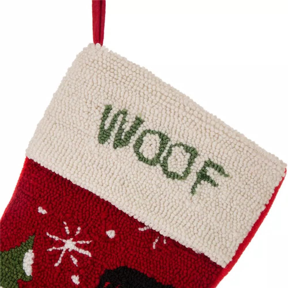 Glitzhome 20 in. Hooked Dog Design Christmas Stocking, Handmade Acrylic Yarn Holiday Decor
