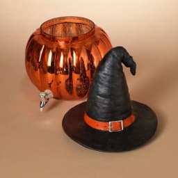 Gerson Halloween 17 in. Orange Glass Pumpkin Beverage Dispenser with Witch Hat thumbnail 2