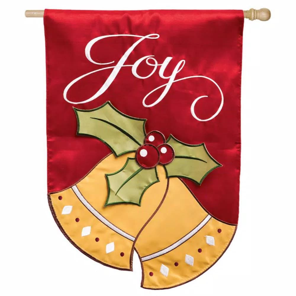 Evergreen 28 in. x 44 in. Joyful Christmas Bells House Applique Flag, Double-Sided Indoor/Outdoor