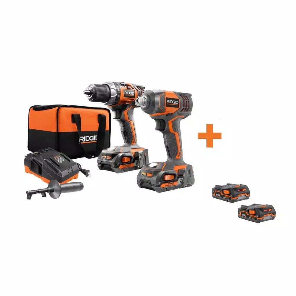 RIDGID 18V Cordless Drill/Driver and Impact Driver Combo Kit with 4 Lithium-Ion Batteries