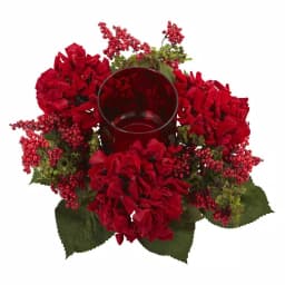 Nearly Natural 6 in. Red Hydrangea and Berry Glass Candelabrum Indoor Tabletop Decor thumbnail 2