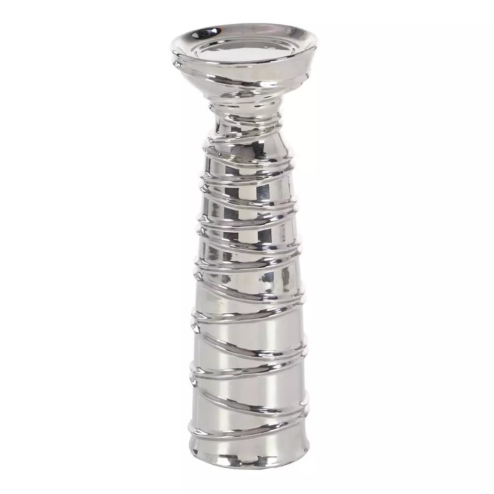 LITTON LANE Contemporary Silver Ceramic Tapered Cylinder Candle Holders, Set of 3