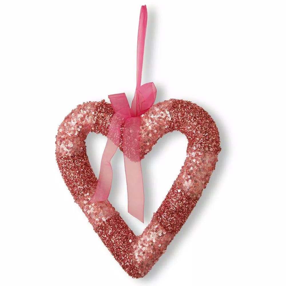National Tree Company Pink Two-Tone Glitter Sequined Heart Valentine's Day Wreath Decoration