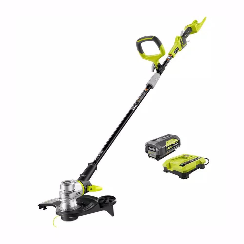 RYOBI 40V Lithium-Ion Cordless String Trimmer and Edger with 2.6 Ah Battery and Charger