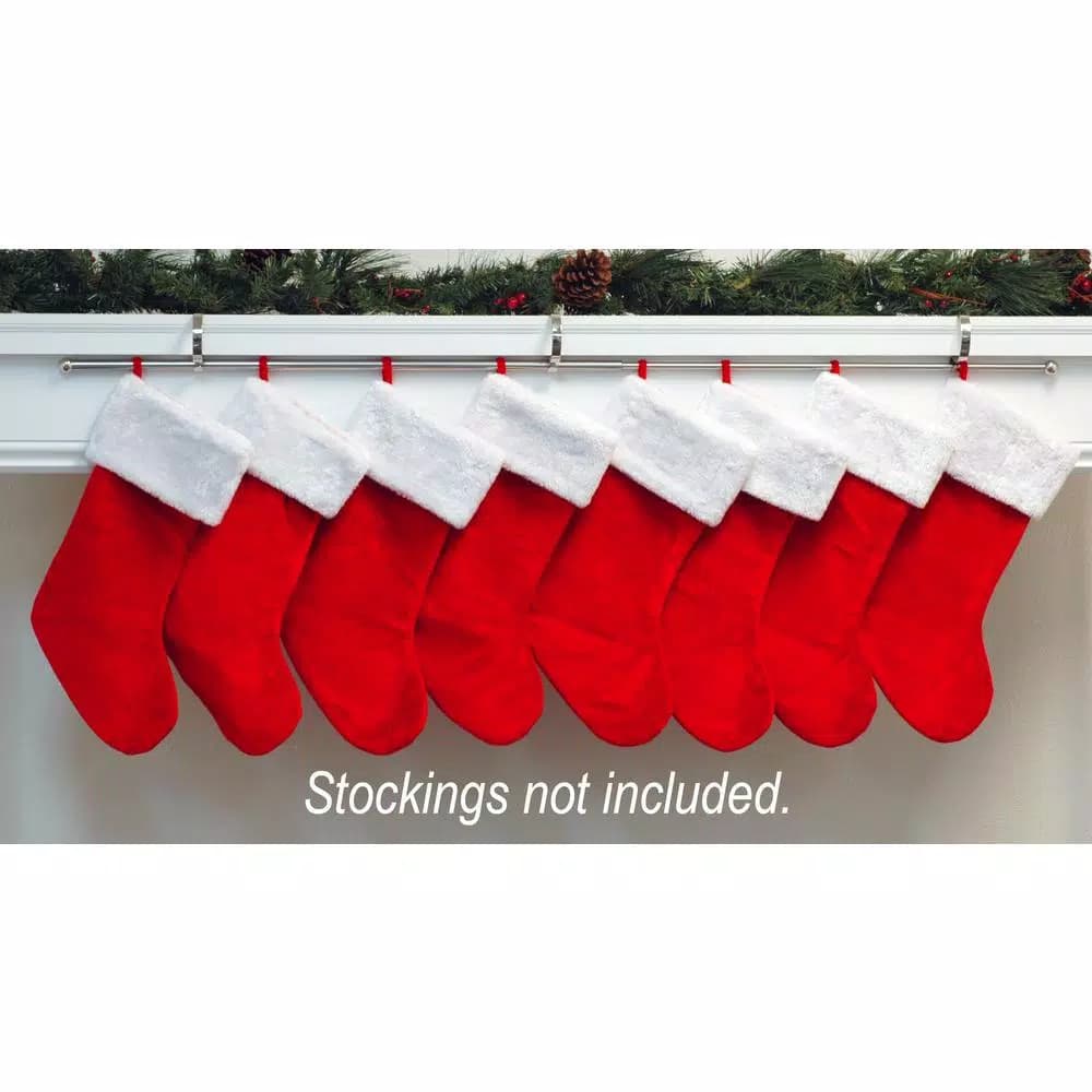 Haute Decor MantleClip Stocking Holder with Silver Rod, Adjustable Mantel Stocking Hanger (4-Pack)