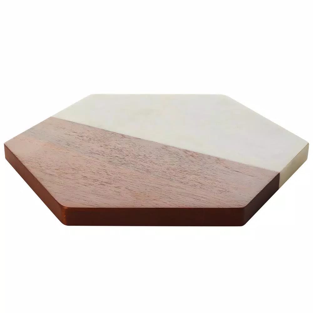 Libbey Urban Story Wood and Marble Hexagon Serving Tray