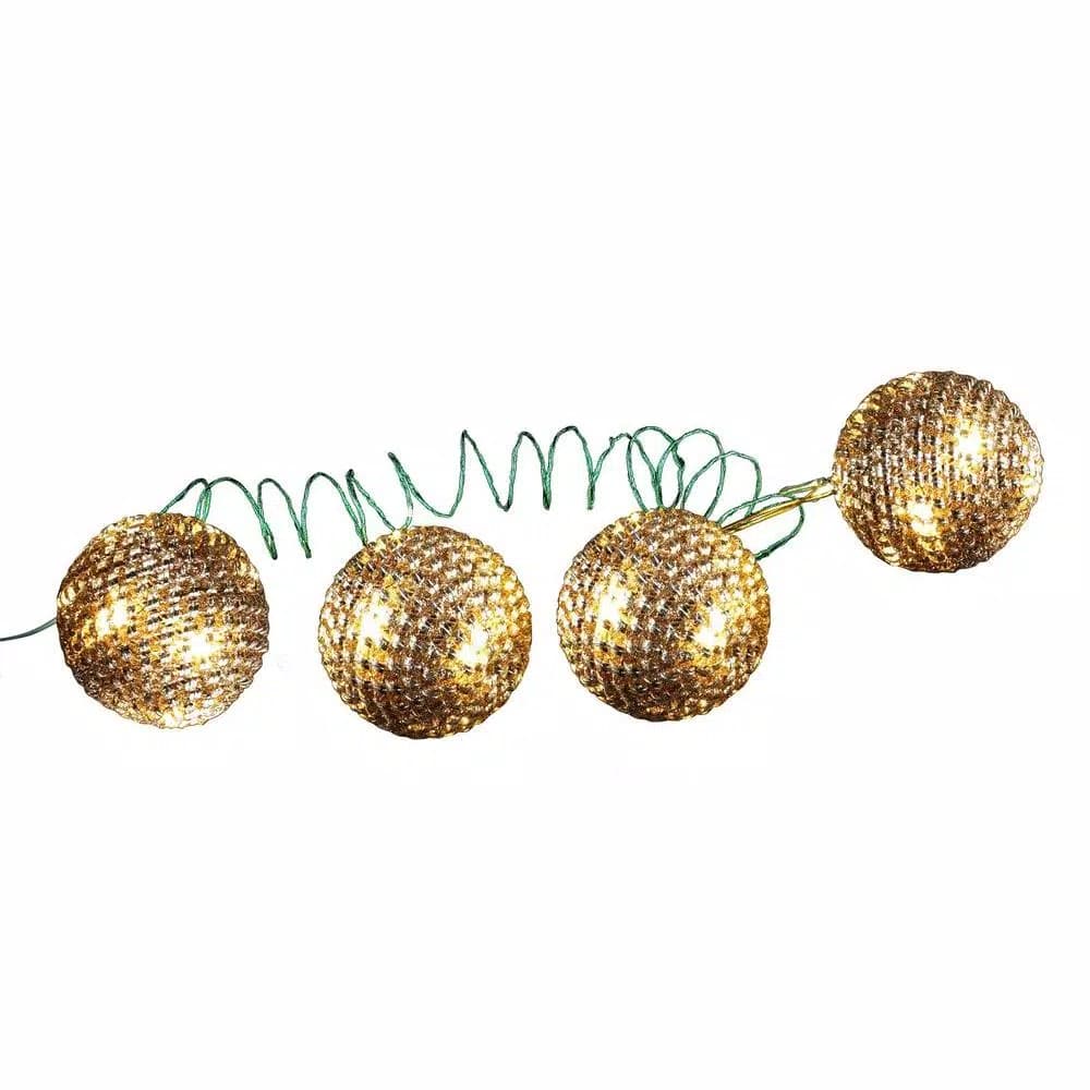 Unbranded Starlite Creations 4-Piece Gold Tinsel LED Christmas Ornament Set, 36 Lights, 4 in.