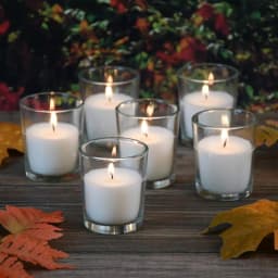 LUMABASE White Unscented Paraffin Votive Candles with Clear Glass Holders, 12-Count, 15-Hour Burn Time thumbnail 7
