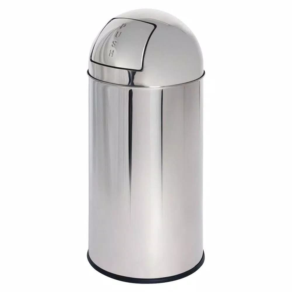 Genuine Joe 12 Gal. Chrome Round Top Stainless Steel Trash Can with Push-to-Open Spring Door
