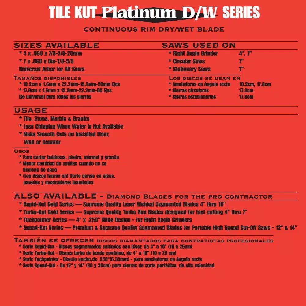 Quasar Tile Kut Platinum 4 in. Continuous Rim Diamond Blade for Tile, Stone, Marble & Granite