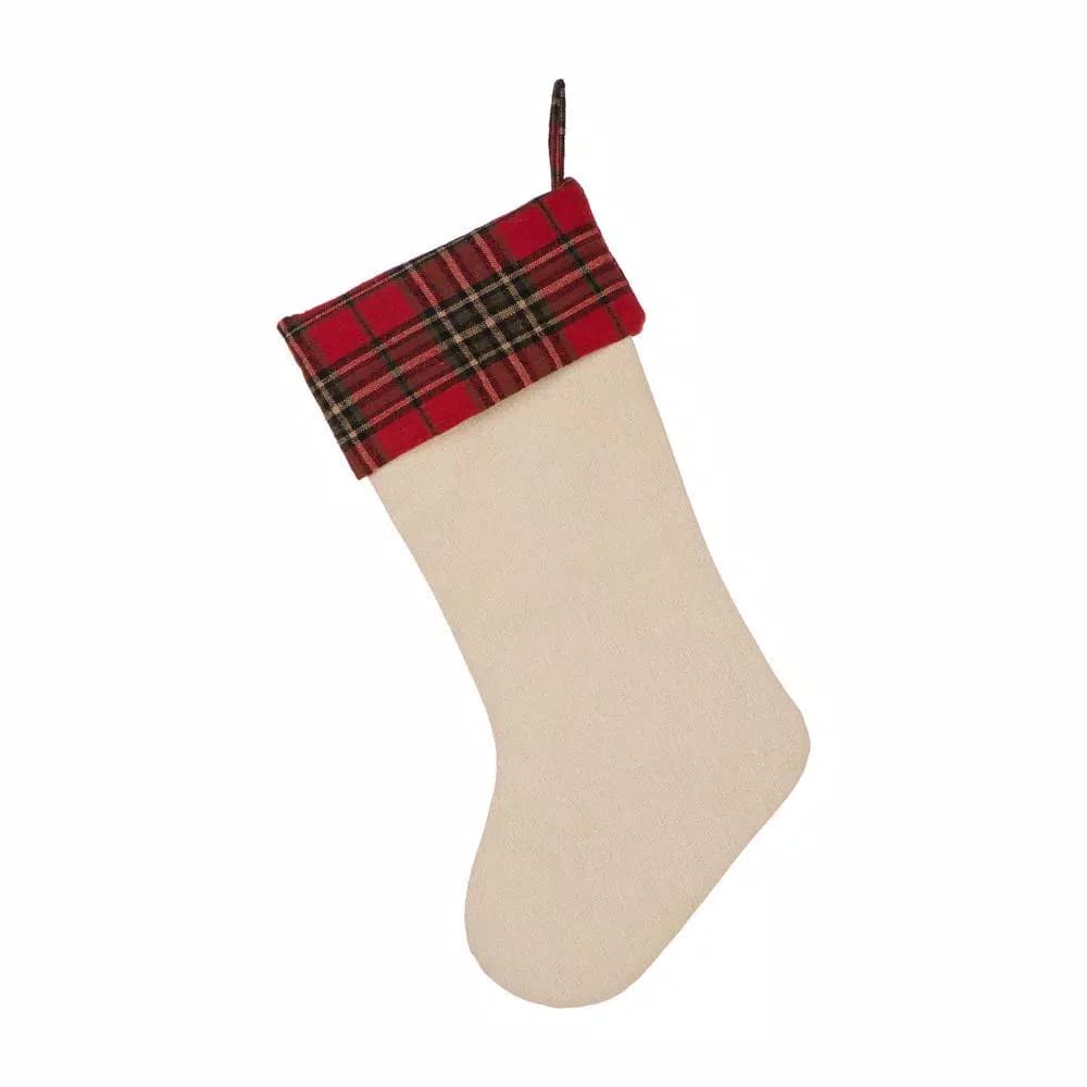 Glitzhome 21 in. Polyester Embroidered Linen Style Christmas Stocking Set, 2-Pack