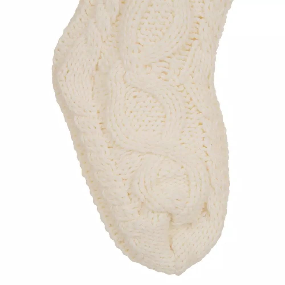 Glitzhome 24 in. White Knitted Polyester Christmas Stocking with Pom Pom Balls