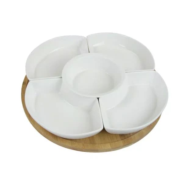 Elama Signature Collection Lazy Susan Appetizer and Condiment Server Set, 6-Piece Stoneware